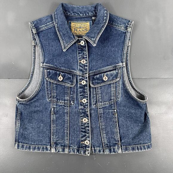 Liz Claiborne Jackets & Blazers - VTG Liz Claiborne Denim Vest Womens Medium Blue Moto Boho Y2K Biker Grunge